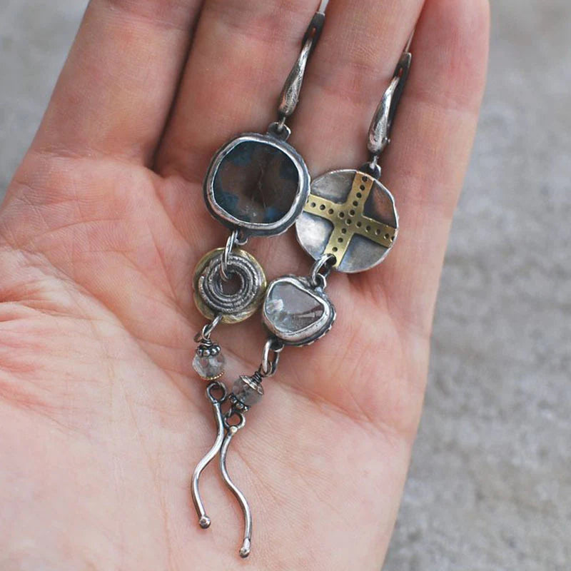 Blue Stone Cross Earrings - Amarille-The Livary