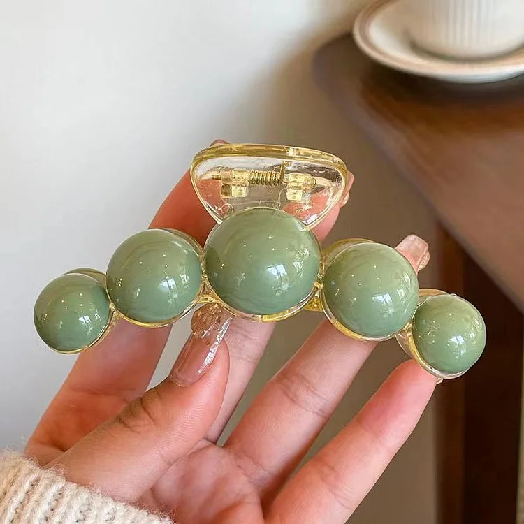 Green Pearl Hair Clip - Liana-Large (5 Pearls)-The Livary