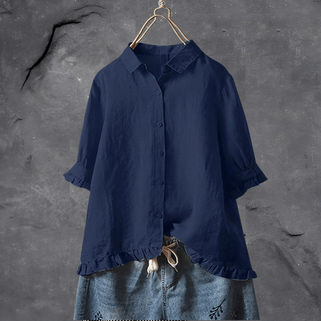 Comfortable Cotton Blouse for Women - Elena-Marine blue-M-The Livary