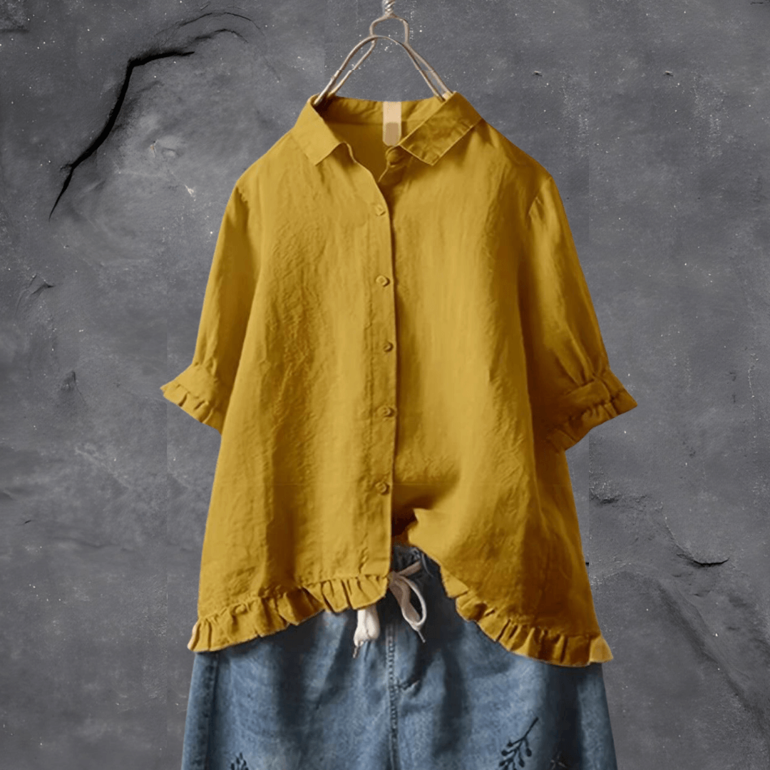 Comfortable Cotton Blouse for Women - Elena-Yellow-M-The Livary