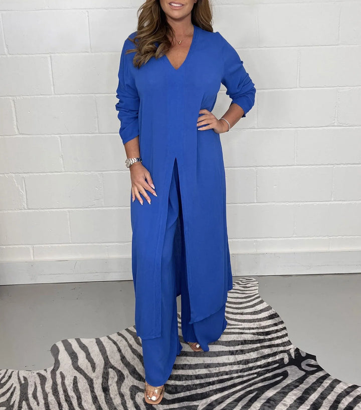 Two-piece women's set with wide trousers – Trendy & Airy – Cosima-Blue-S-The Livary