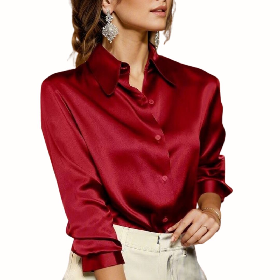 Satin Blouse for Women - Elara-Red-S-The Livary