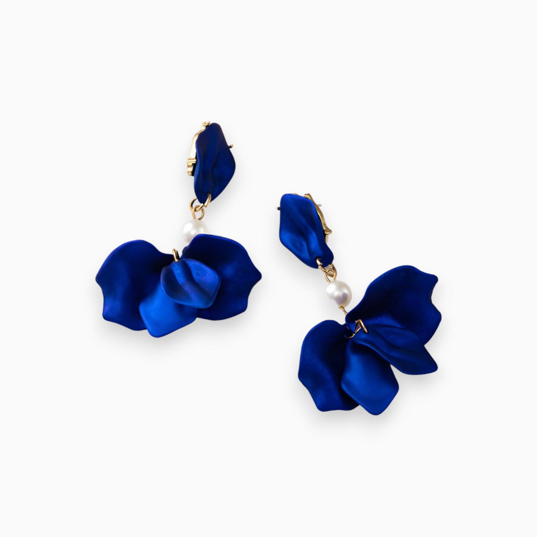 Gold Plated Pearl Dangle Earrings - Isabella-Blue-The Livary