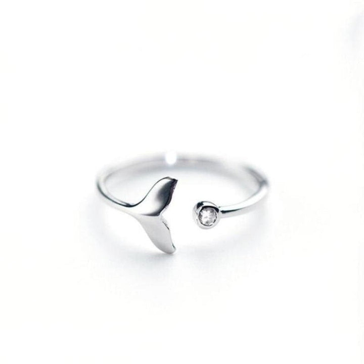 Silver Dolphin Tail Ring with Adjustable Zirconia - Marinel-The Livary