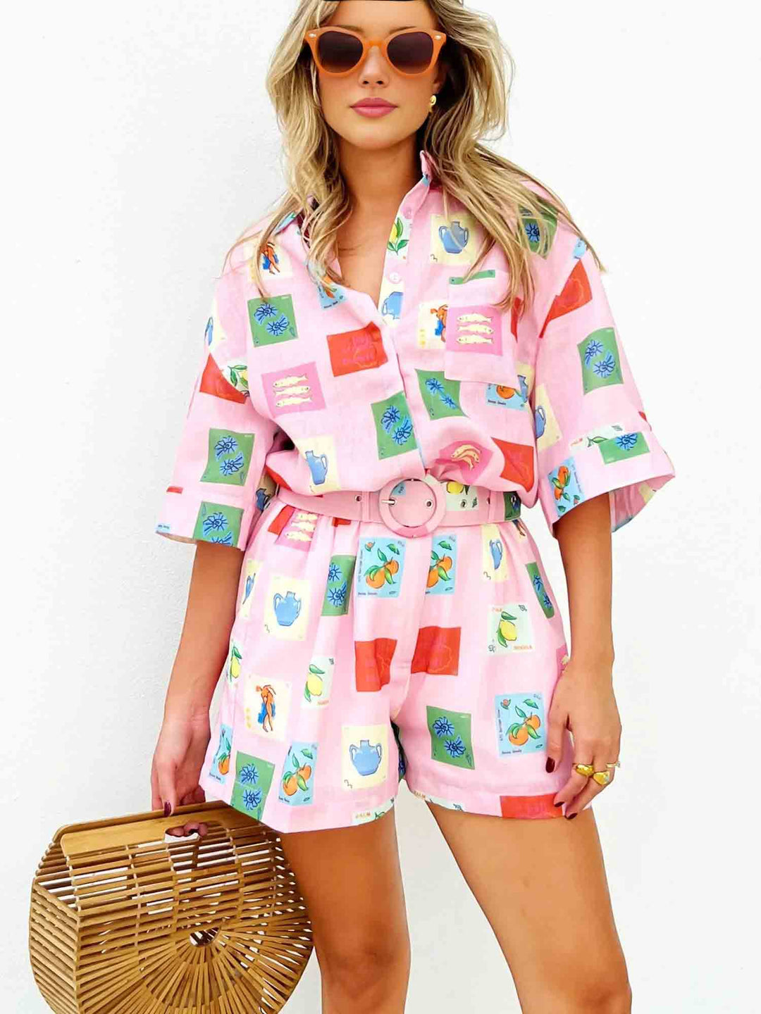 Trendy summer combo of a colourful blouse and shorts - SonneSet-Pink-S-The Livary