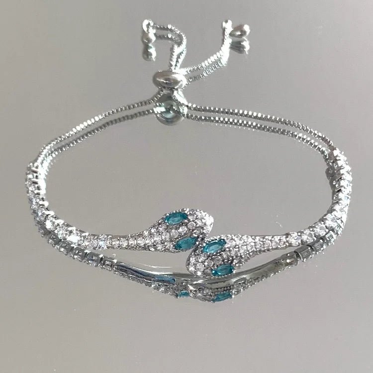 Silver Snake Bracelet with Zirconia - Lyra-Light blue-The Livary