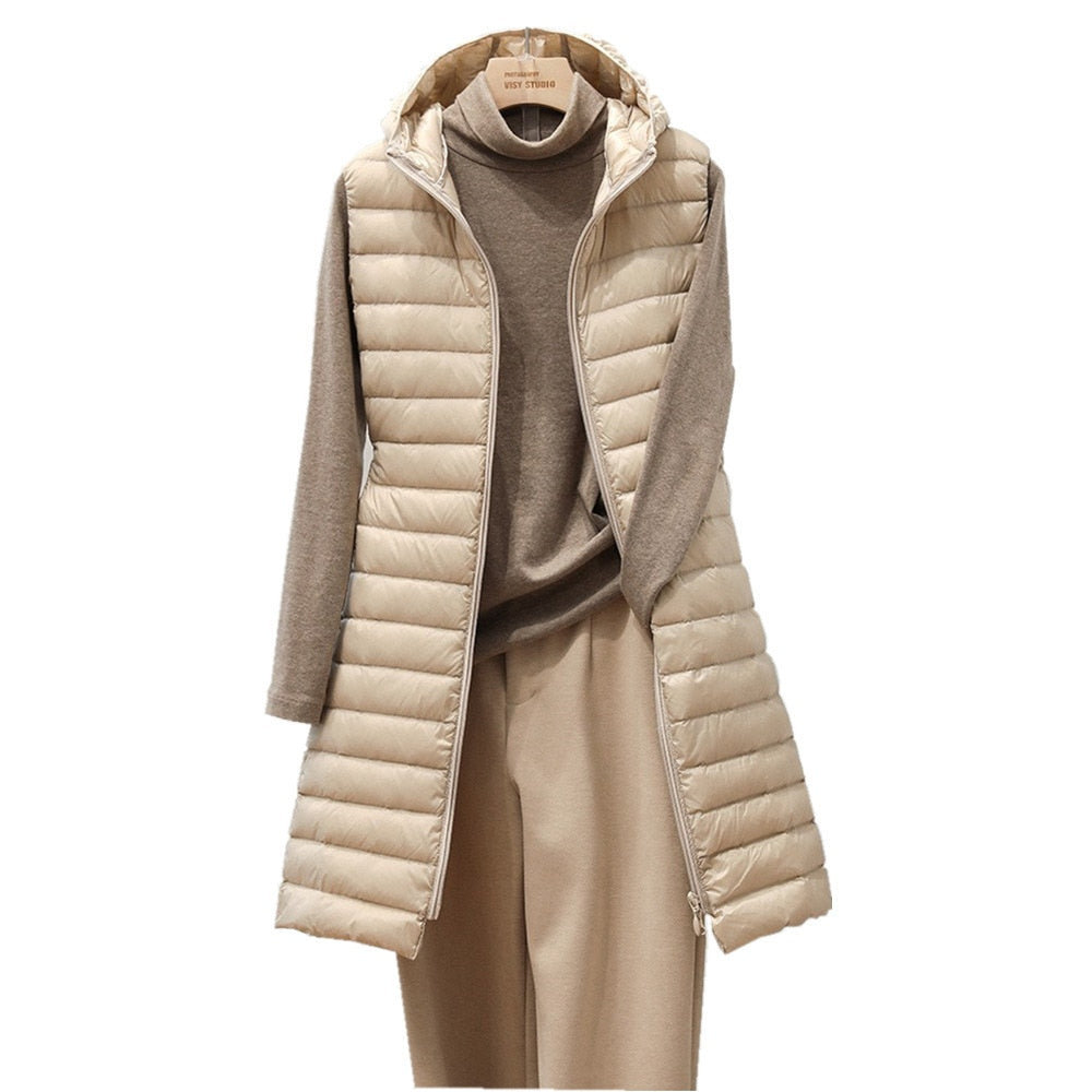 Comfortable Long Women's Gilet - Rianne-Khaki-S-The Livary