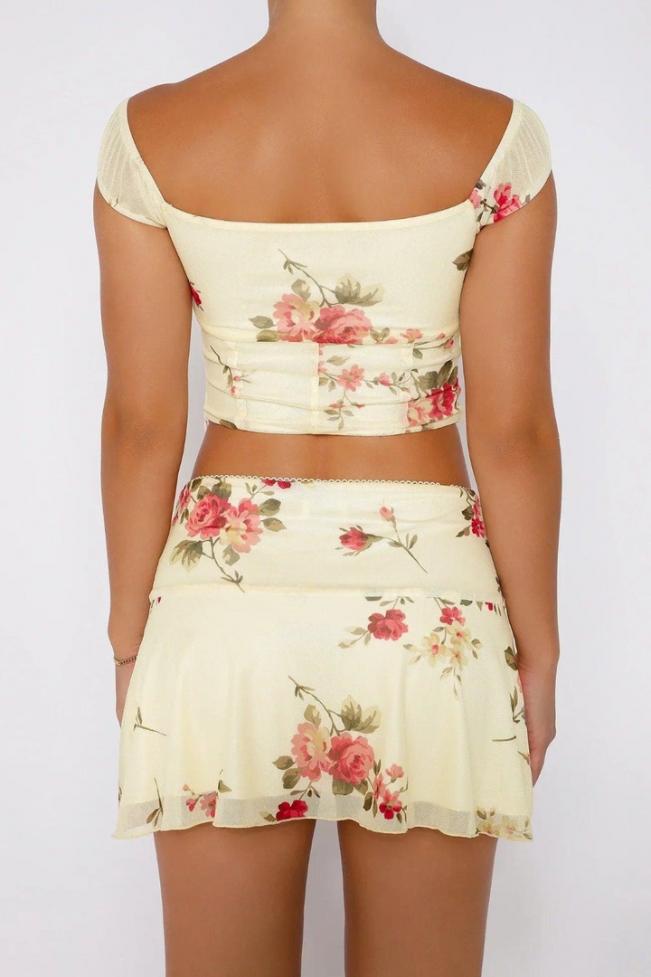 Two-piece women's summer set with flower pot and mini skirt – Malia-XS-The Livary