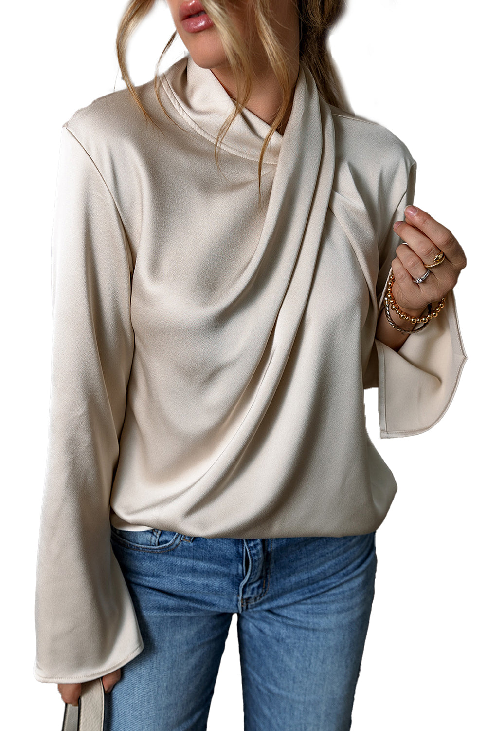 Satin Ladies Blouse with Cross Front - Livia-S-The Livary