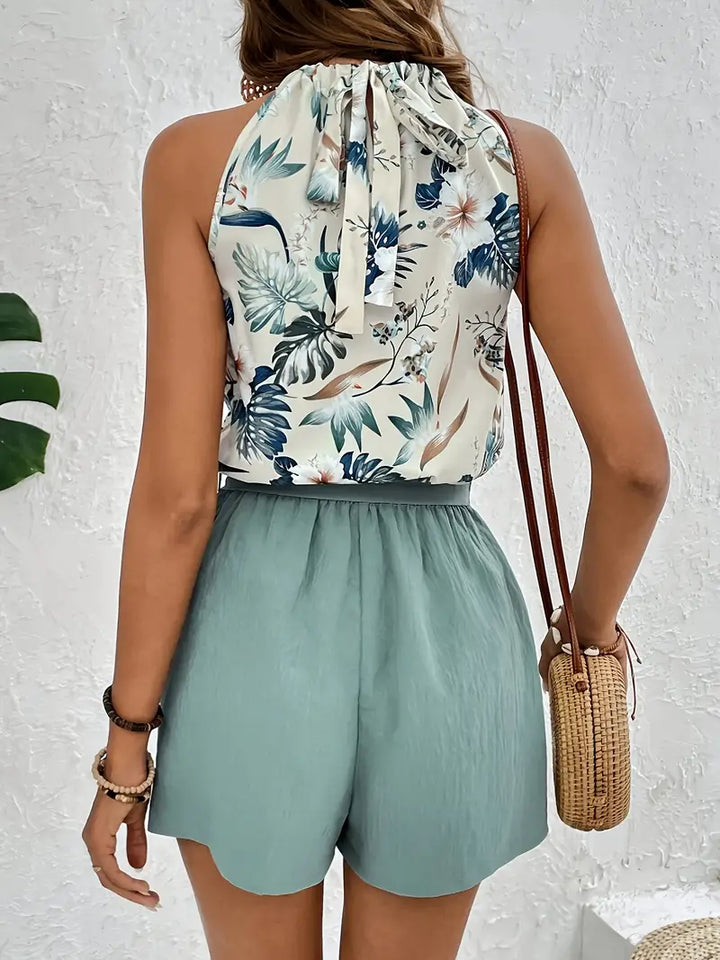Two-piece leisure set for women with tropical pattern - Leona-S-The Livary