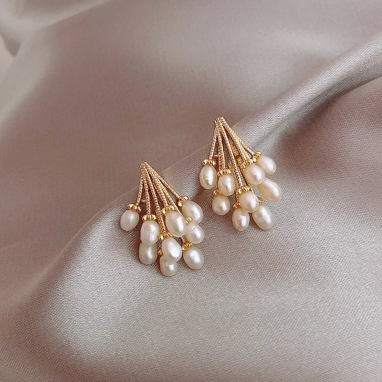 18K Gold-Plated Silver Pearl Tassel Earrings - Noelle-The Livary