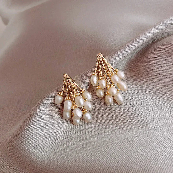 18K Gold-Plated Silver Pearl Tassel Earrings - Noelle-The Livary