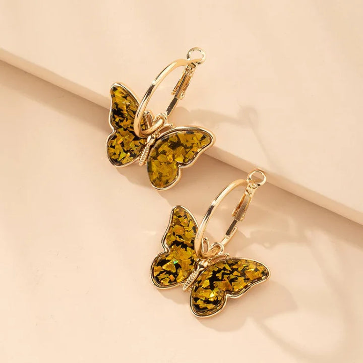 Gold Plated Butterfly Earrings with Acrylic Crystals - Mariposa-Gold-The Livary