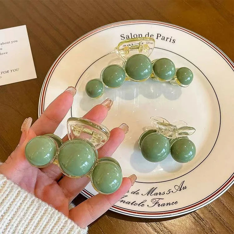 Green Pearl Hair Clip - Liana-Medium (3 Pearls)-The Livary