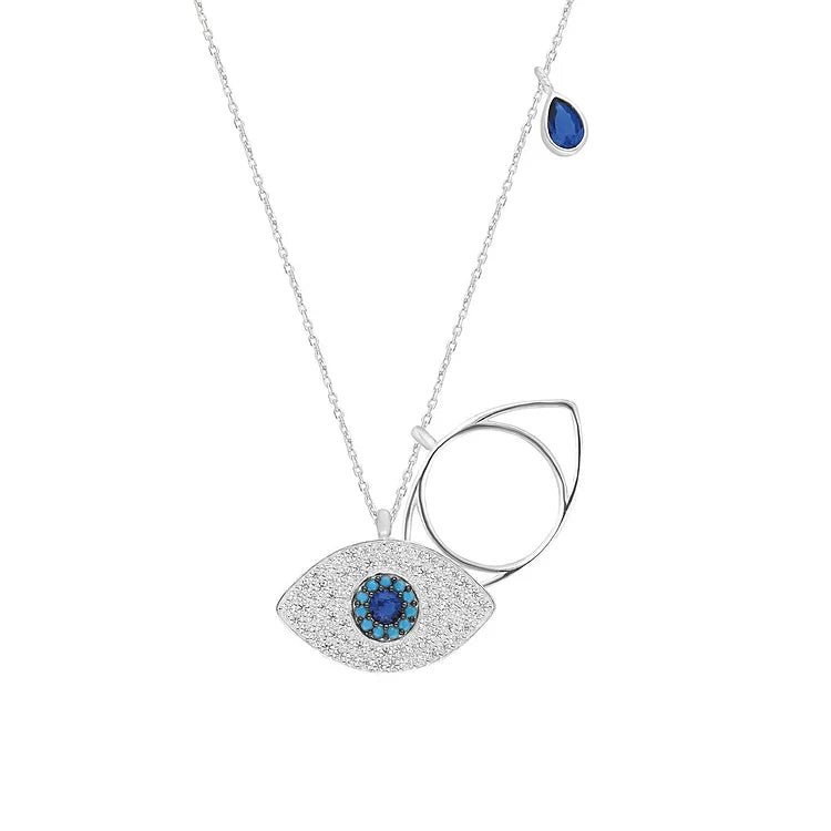 Stylish Necklace with Evil Eye - Leyla-Silver-The Livary