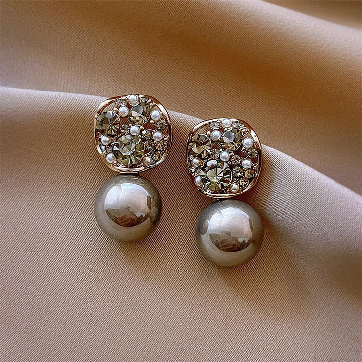 Grey/Taupe Luxury Crystal Pearl Earrings - Eloria-Grey-The Livary