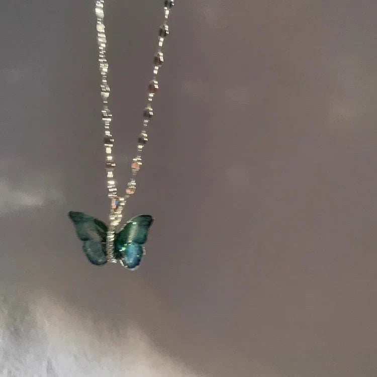 Blue Butterfly Necklace - Elina-The Livary