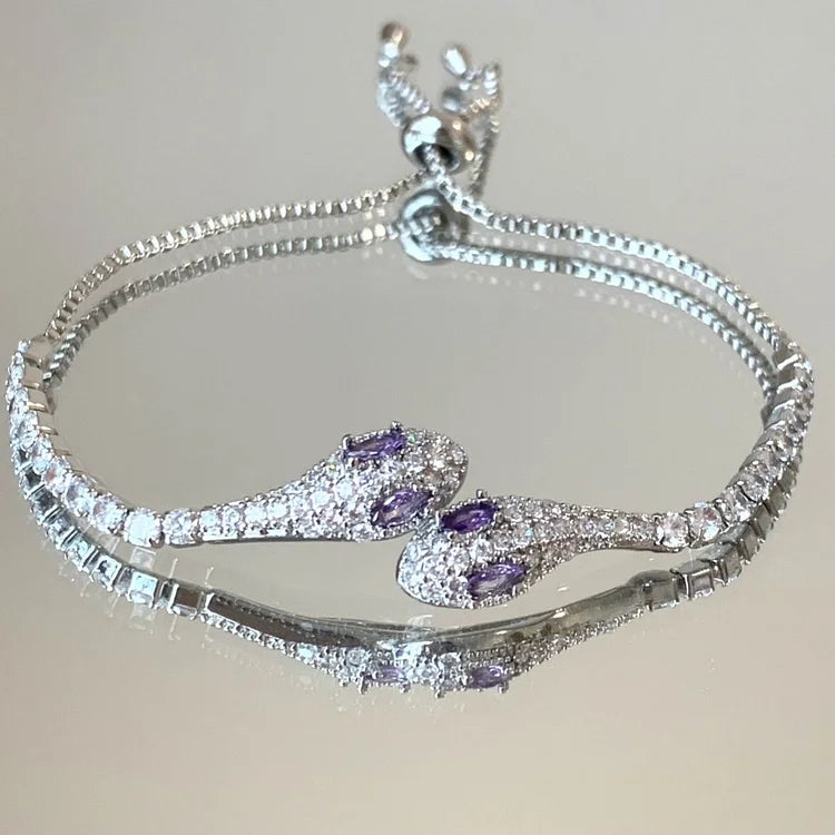 Silver Snake Bracelet with Zirconia - Lyra-Purple-The Livary