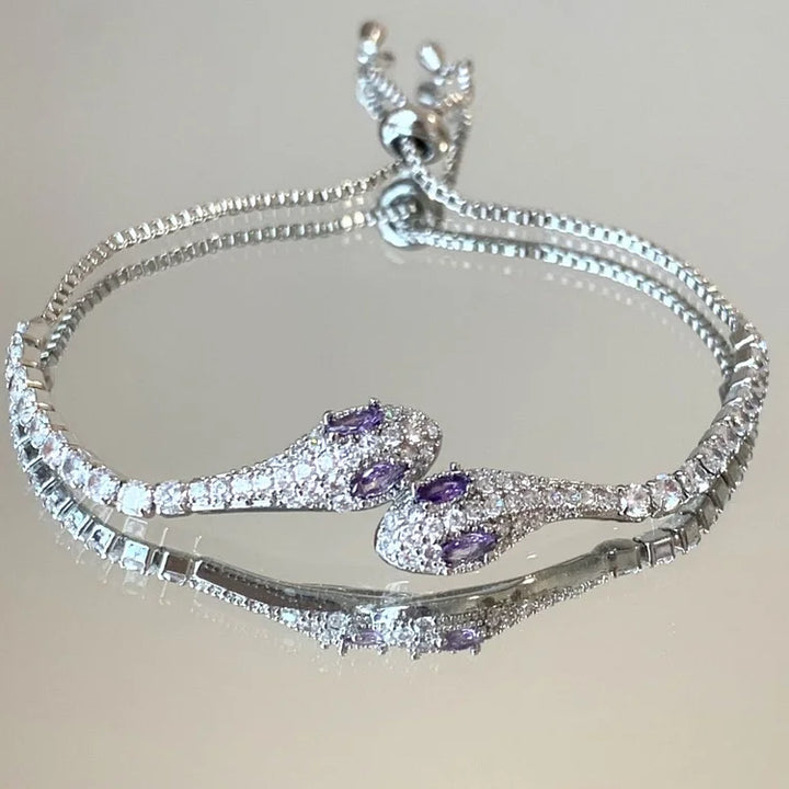 Silver Snake Bracelet with Zirconia - Lyra-Purple-The Livary