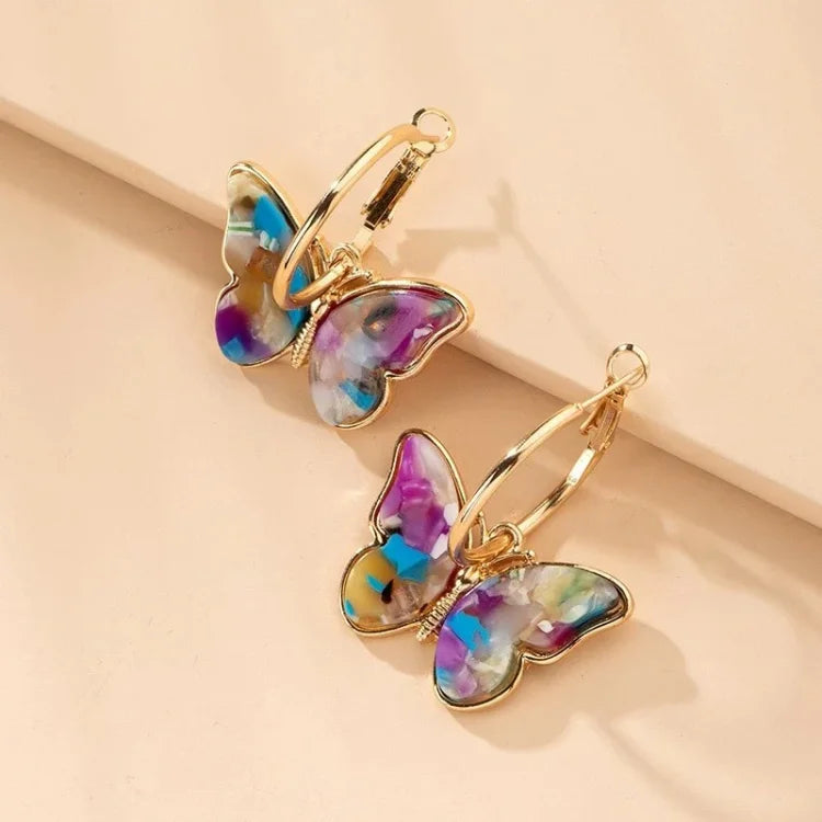 Gold Plated Butterfly Earrings with Acrylic Crystals - Mariposa-Multicoloured-The Livary