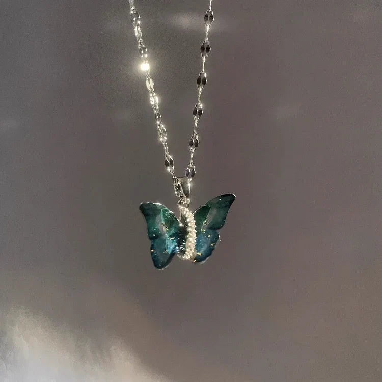 Blue Butterfly Necklace - Elina-The Livary