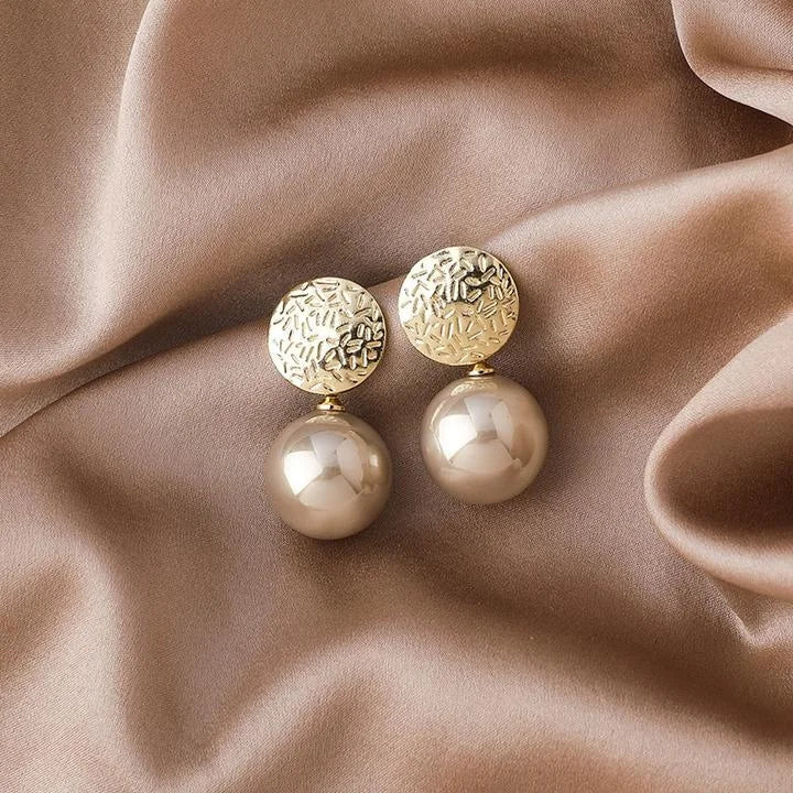 Pearl Earrings with 18K Gold Plated Copper - Celeste-Taupe-The Livary