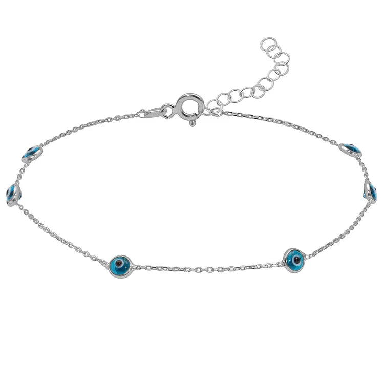 Multi Evil Eye Anklet - Zahira-Silver-The Livary