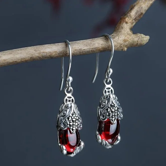 Silver Mythical Creature Earrings - Aelora-Red-The Livary