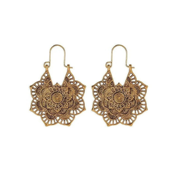 Gold/Silver Lotus Mandala Earrings - Isolde-Vintage Gold-The Livary
