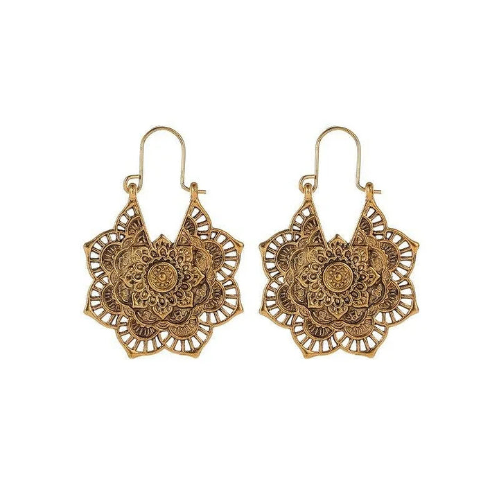 Gold/Silver Lotus Mandala Earrings - Isolde-Vintage Gold-The Livary