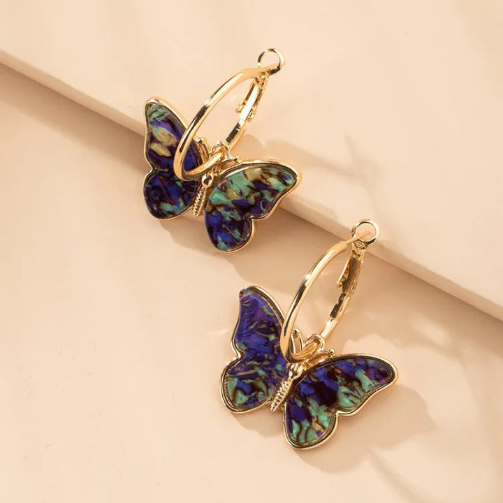 Gold Plated Butterfly Earrings with Acrylic Crystals - Mariposa-Blue-The Livary