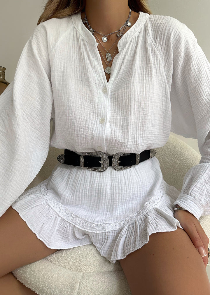 Light cotton set with blouse & ruffled shorts – Leora-The Livary