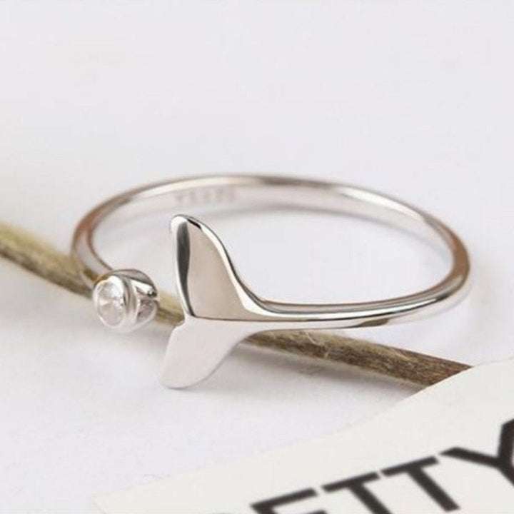 Silver Dolphin Tail Ring with Adjustable Zirconia - Marinel-The Livary