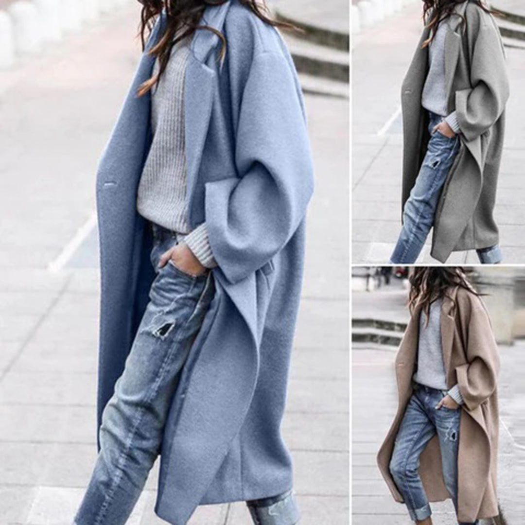 Knee-length Winter Coat with Large Collar for Ladies - Mira-Blue-S-The Livary