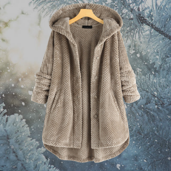 Ladies Winter Fleece Jacket with Hood - Nova-Khaki-S-The Livary