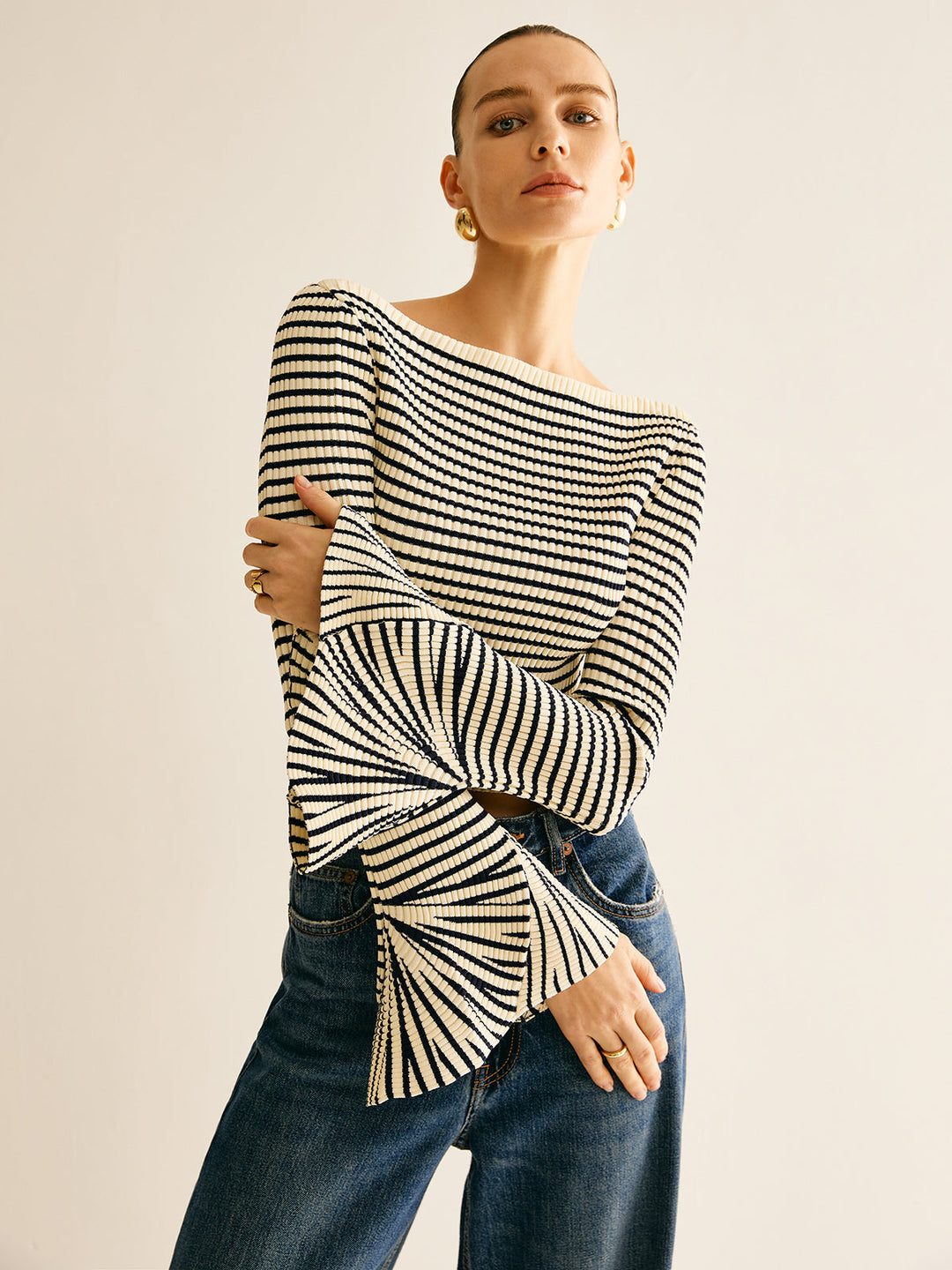 Cold-Shoulder Striped Shirt for Women - Selene-XS-The Livary