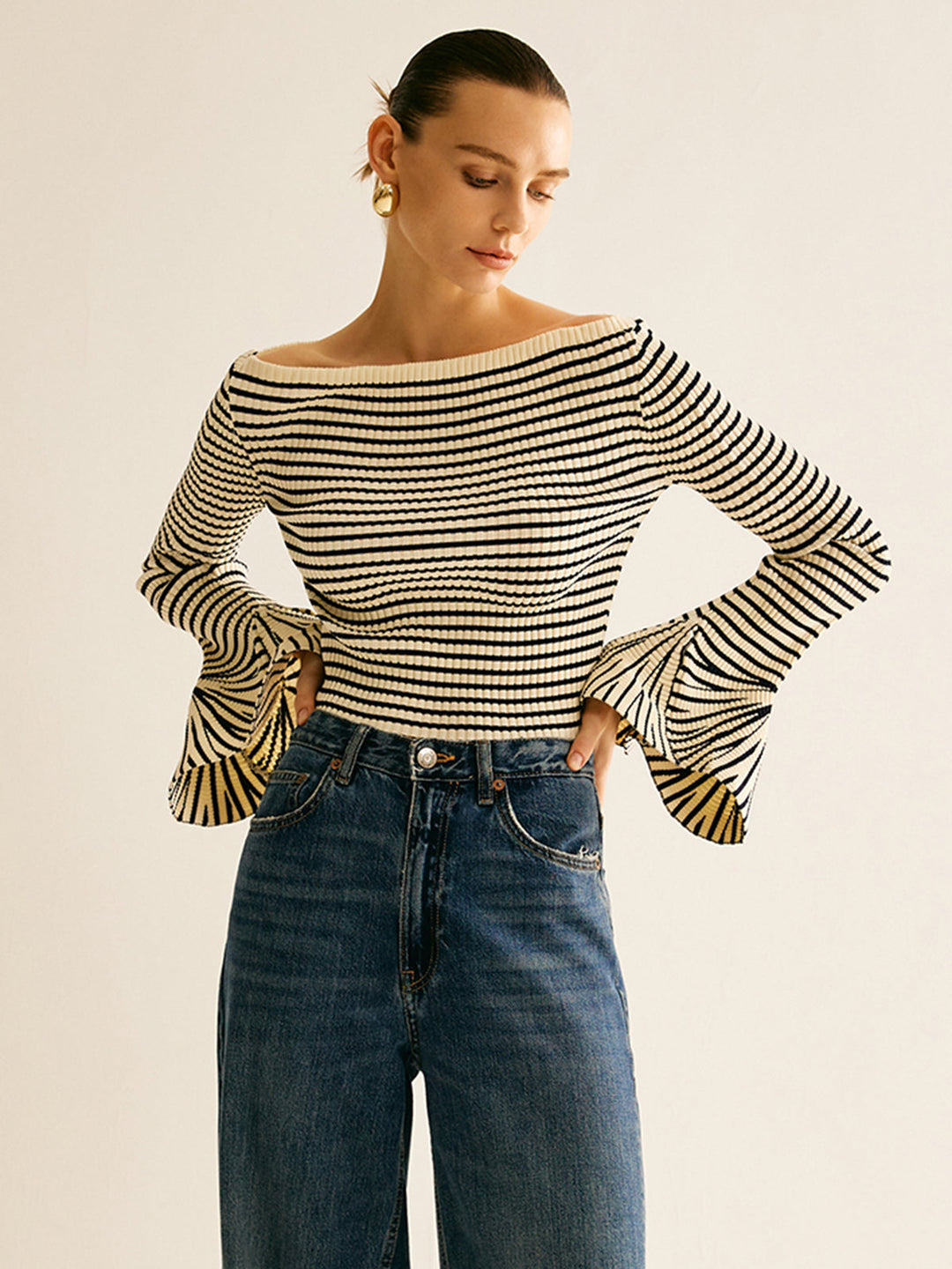 Cold-Shoulder Striped Shirt for Women - Selene-XS-The Livary