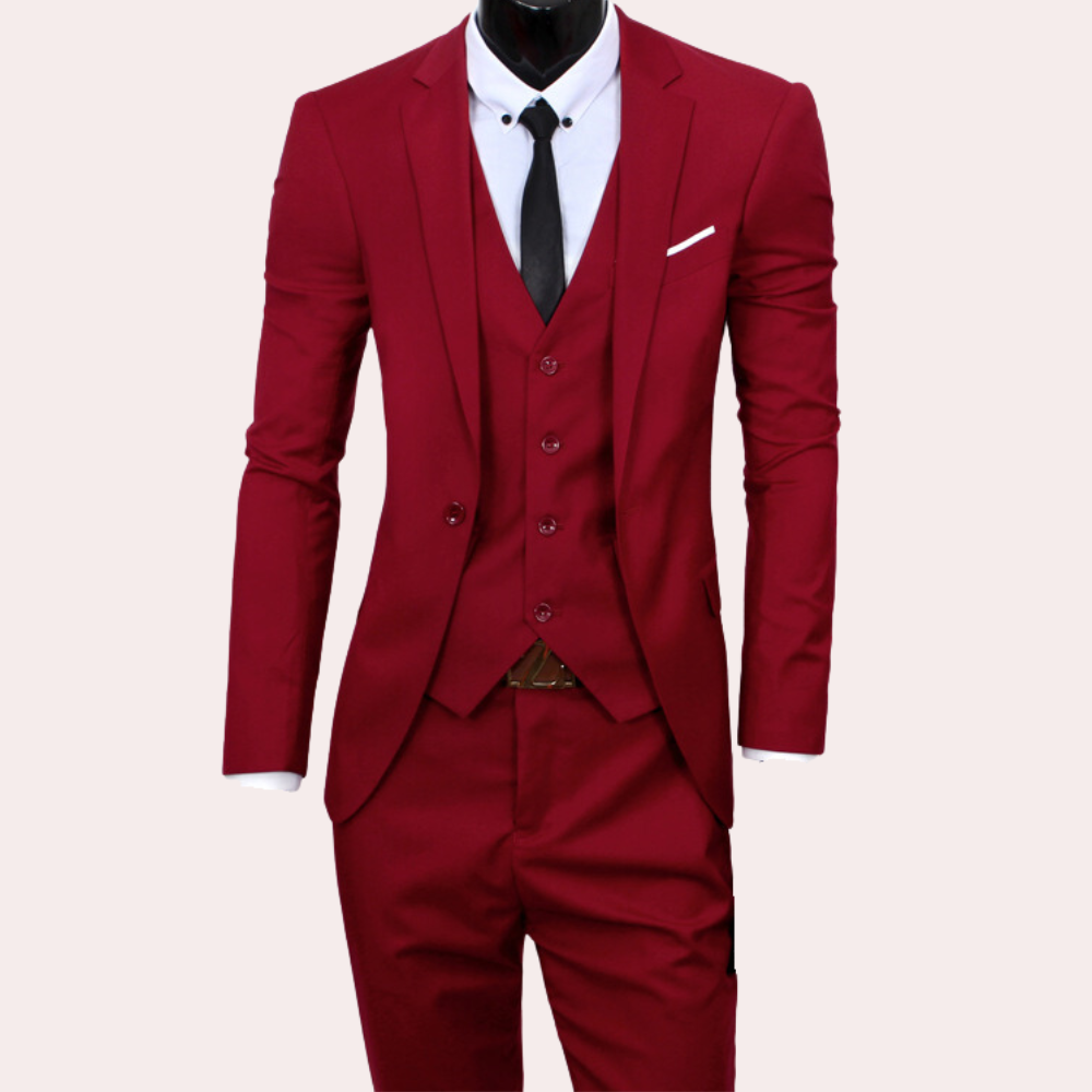 Classic 3-Piece Men's Suit - Theo-Red-S-The Livary