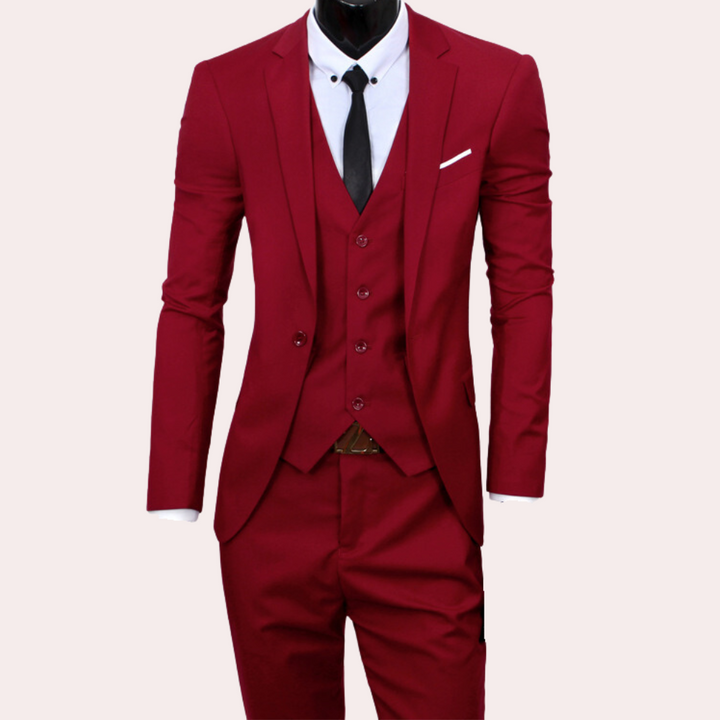 Classic 3-Piece Men's Suit - Theo-Red-S-The Livary