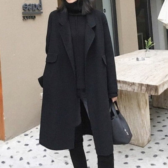 Fashionable Knee-Length Winter Coat - Elowen-Black-XS-The Livary