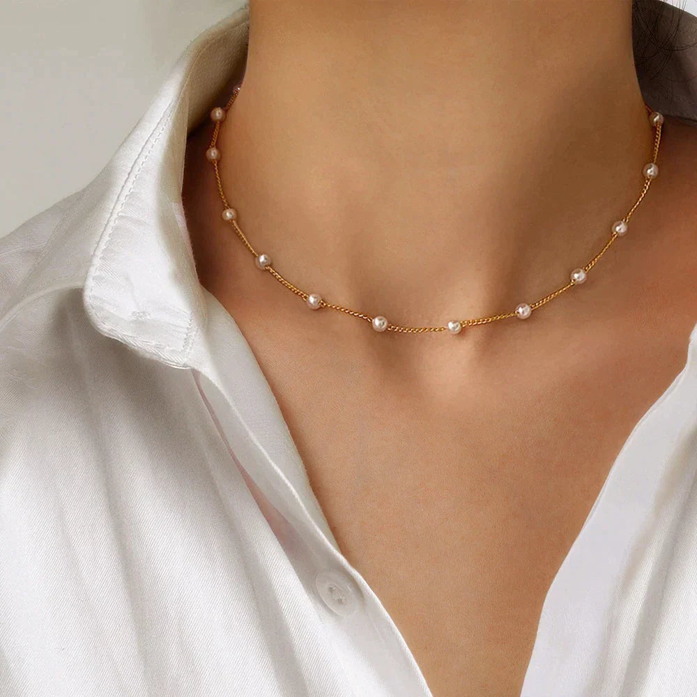 Golden Pearl Necklace - Marilena-The Livary