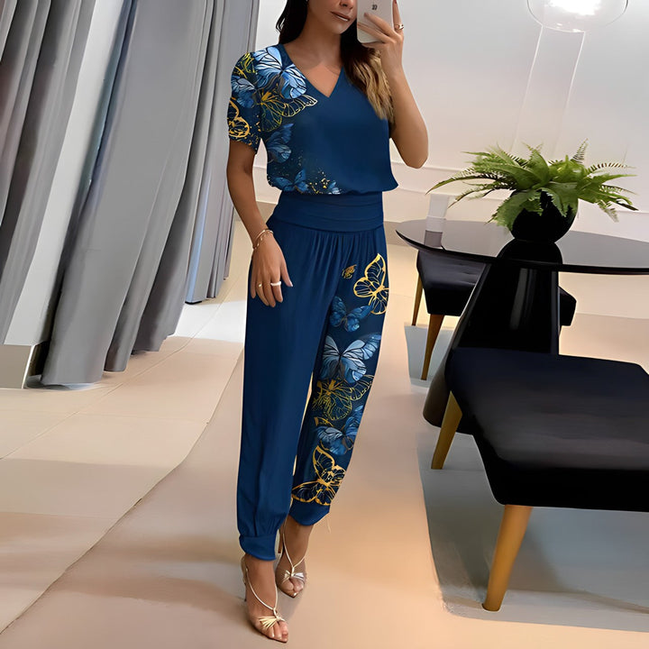 Fashionable blouse set with trousers – Comfort & Style combined – Fabienne-Blue-S-The Livary