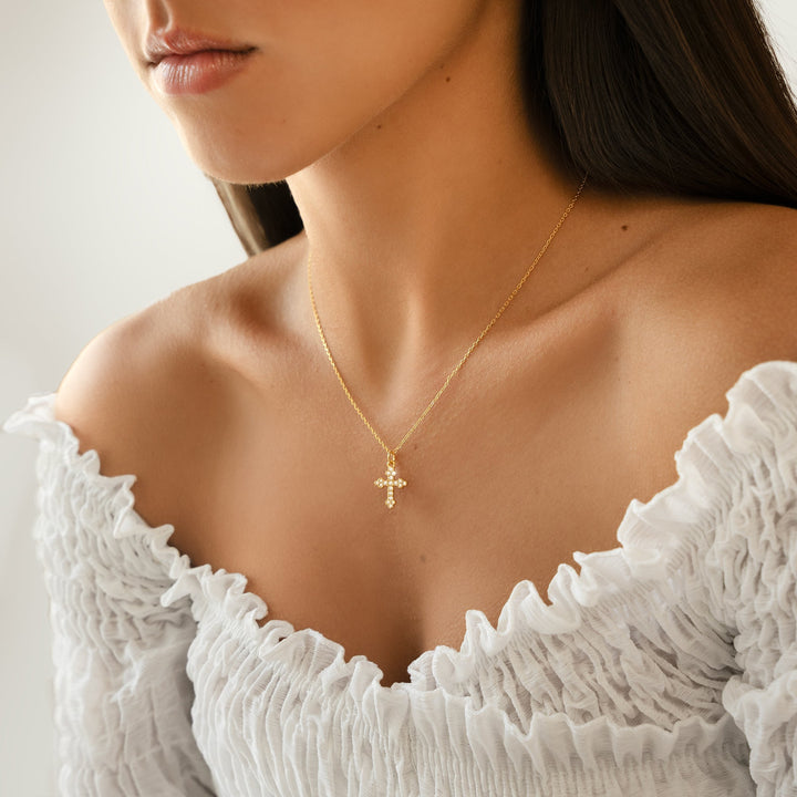 Stylish Necklace with Cross - Clémence-Gold-The Livary