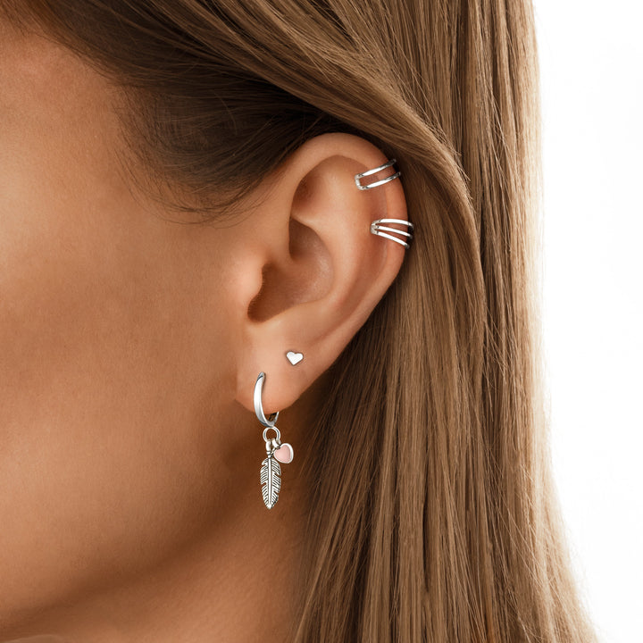 Hoop earrings with Loving Feather and Heart - Althea-Silver-The Livary