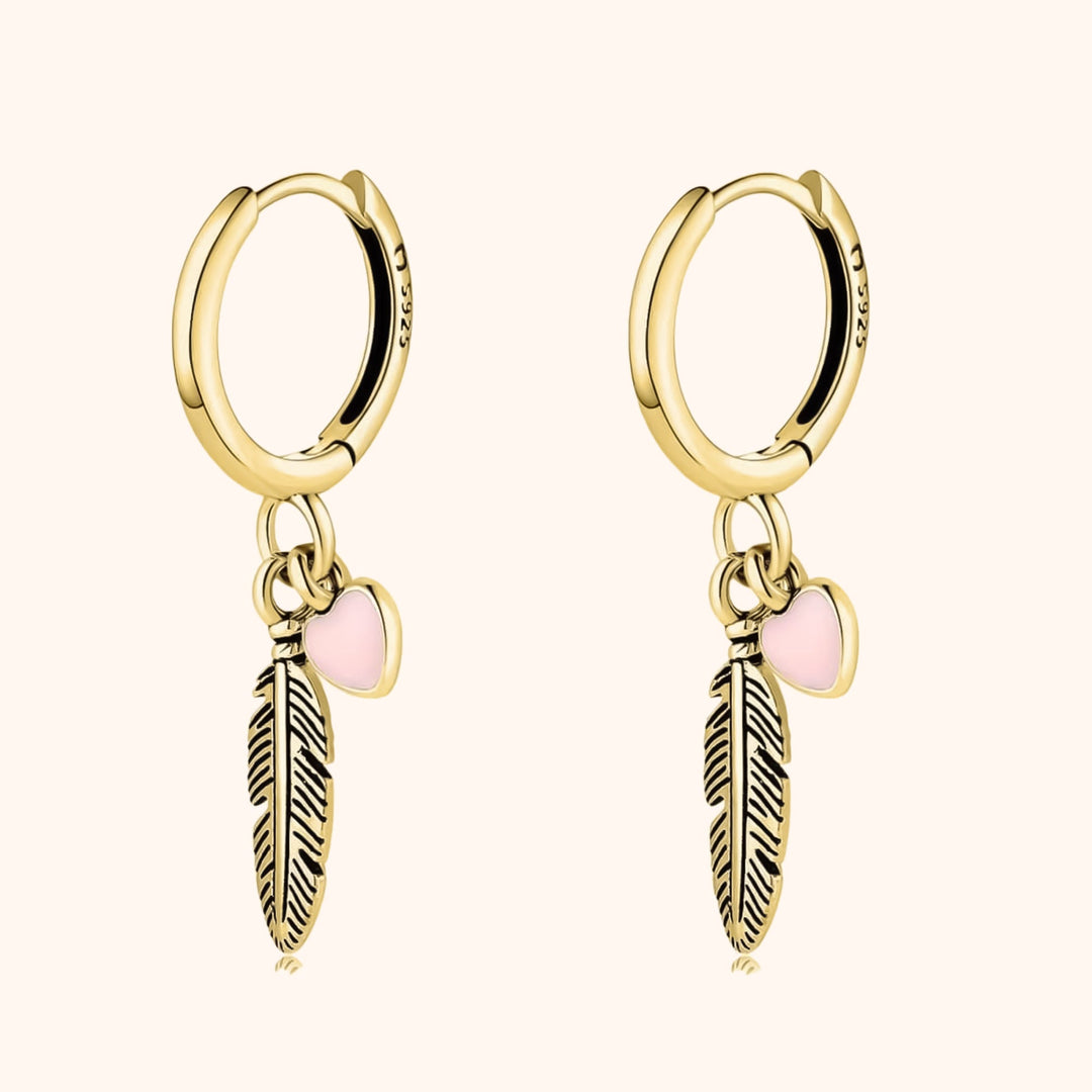 Hoop earrings with Loving Feather and Heart - Althea-Gold-The Livary