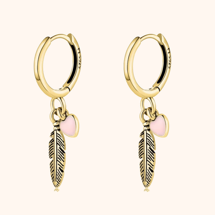 Hoop earrings with Loving Feather and Heart - Althea-Gold-The Livary