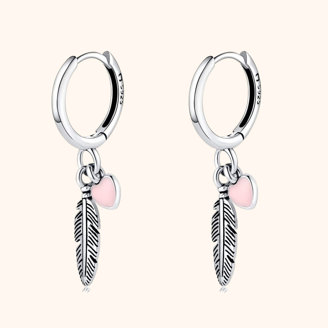 Hoop earrings with Loving Feather and Heart - Althea-Silver-The Livary