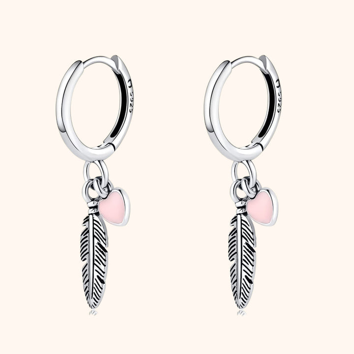 Hoop earrings with Loving Feather and Heart - Althea-Silver-The Livary