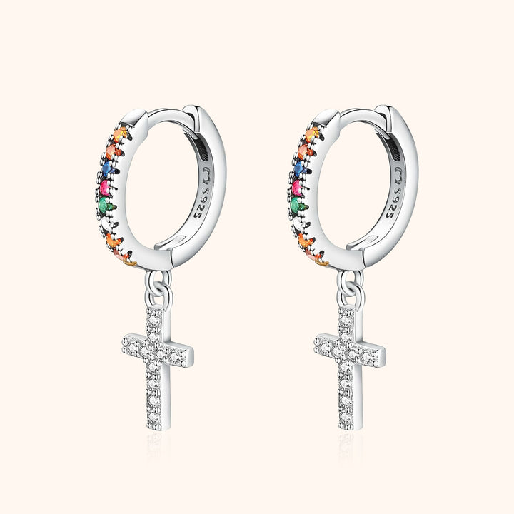 Coloured Zirconia Cross Earrings - Aurora-Silver-The Livary