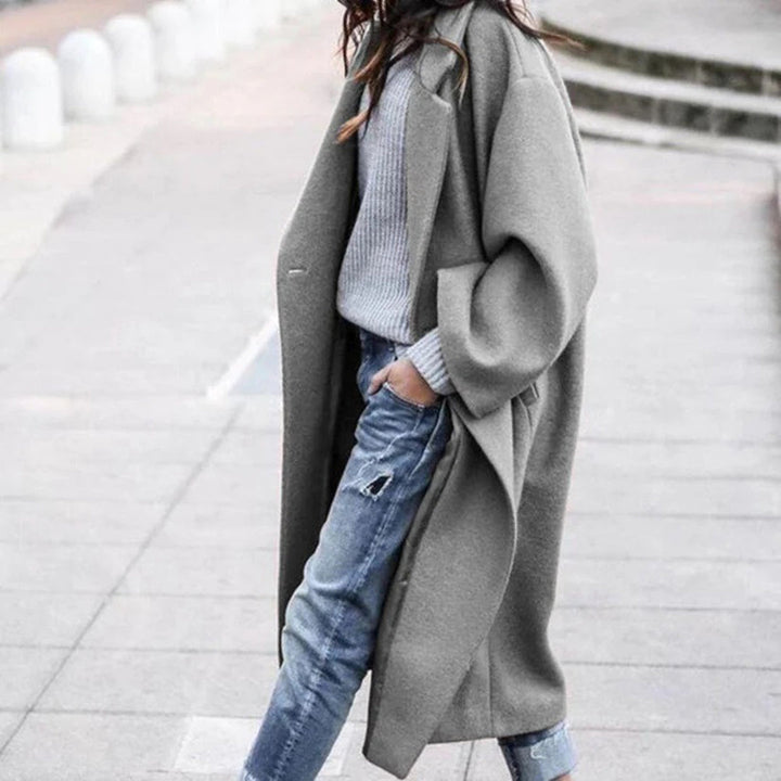Knee-length Winter Coat with Large Collar for Ladies - Mira-Grey-S-The Livary